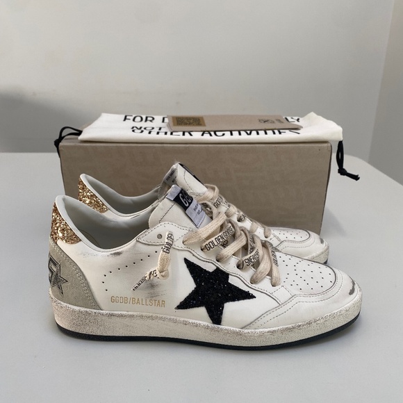 Golden Goose Ball Star Sneaker White Leather/Gold/Black Glitter sz 38 New in Box - Picture 2 of 11